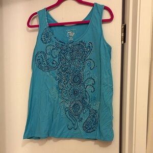 Just My Size Turquoise Paisley Tank Top
